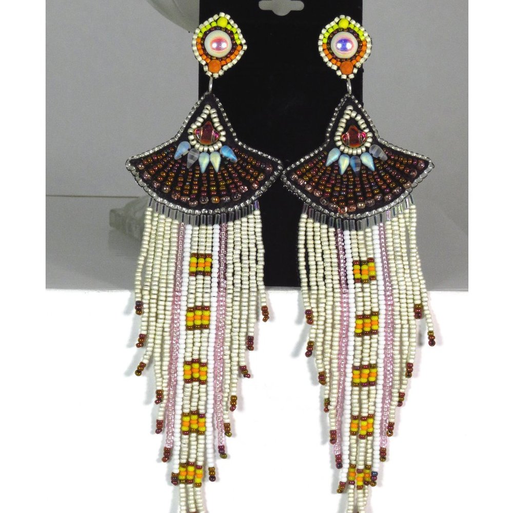 Long fringe Sterling silver white earrings handmade